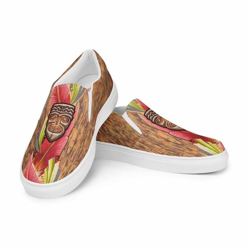 Kon Tiki Coconut Wood Floral Mens Classic Beachy Canvas Slip Ons